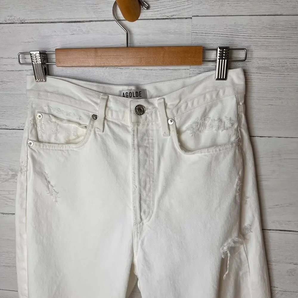 Revolve Agolde Jeans Womens Size 25 White 90's Fit Button Fly Destroyed Detail